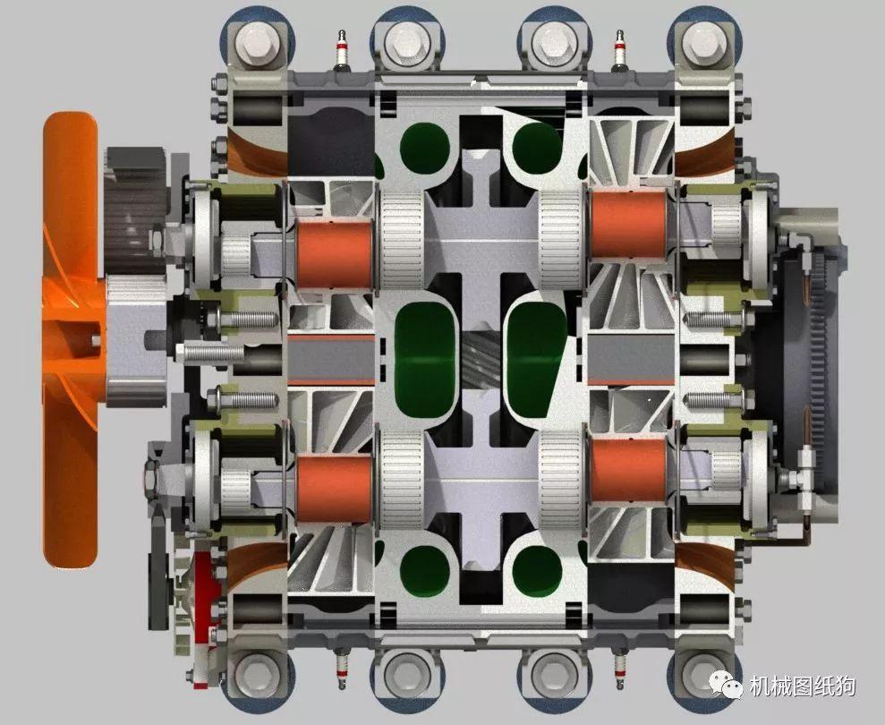 发动机电机4rotor4l双冲程发动机3d模型图纸