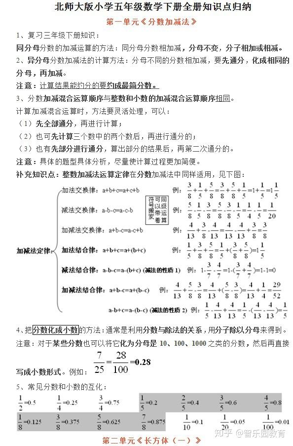 北师大版五年级数学下册全册知识点归纳