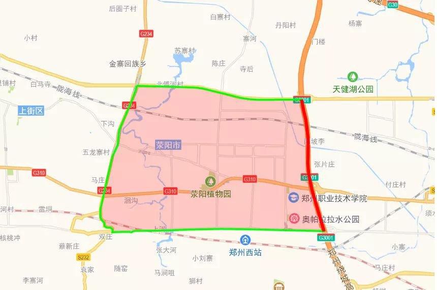 2022年荥阳限行区域地图