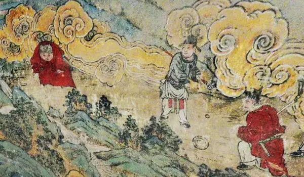 (山西洪洞县广胜寺水神庙元代壁画局部·捶丸图)