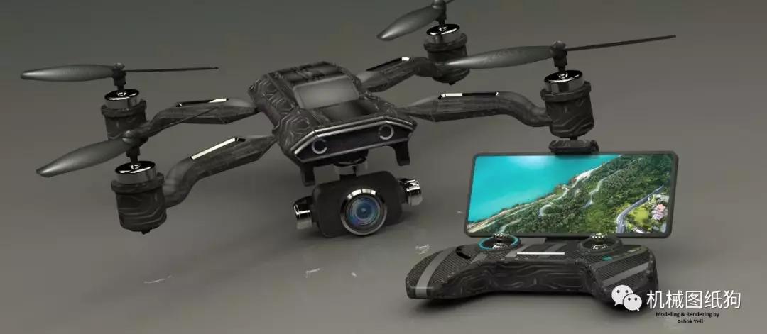 【飞行模型】falcon cam四轴航拍无人机造型3d图纸 stp格式