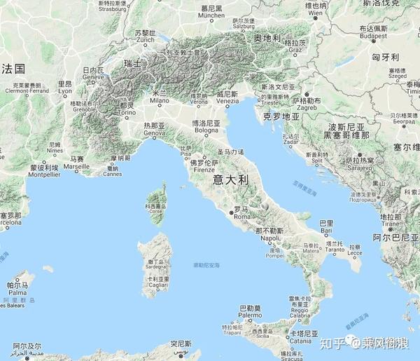 意大利及周边地形图(www.ugucci.com)