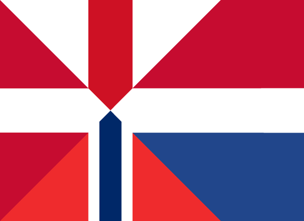"北海帝国"这个概念的旗帜,来自丹麦,英格兰,挪威与尼德兰.