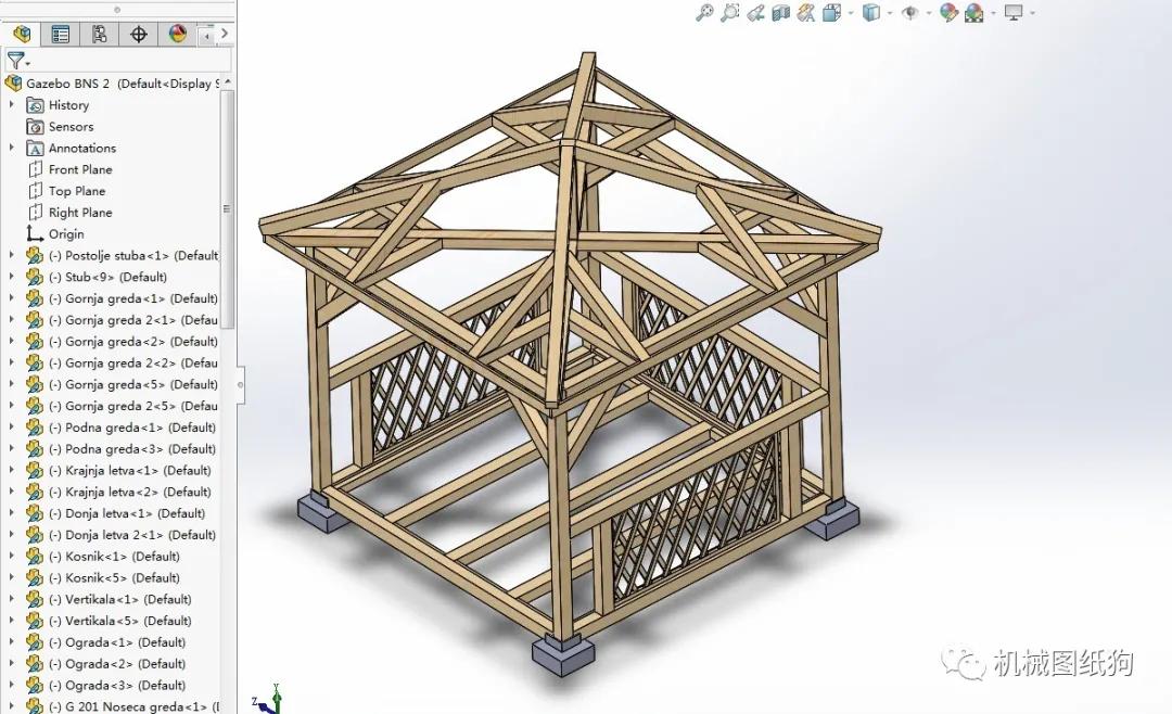 【生活艺术】gazebo bns凉亭框架3d数模图纸 solidworks设计 附step