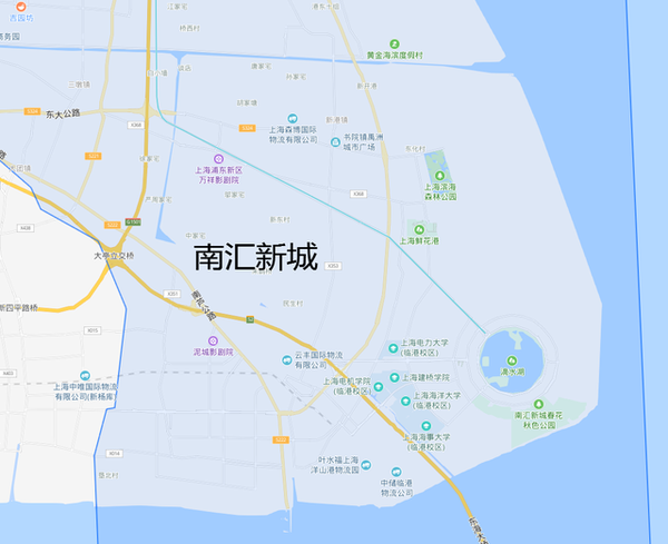上海市浦东新区的临港新城,又称之为南汇新城,该地区的地图如下所说.