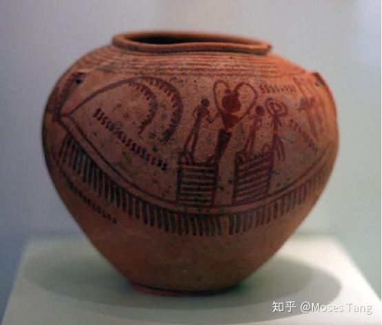 埃及涅迦达文化二期(3500bc-3200bc)彩陶罐:双柳条状头饰