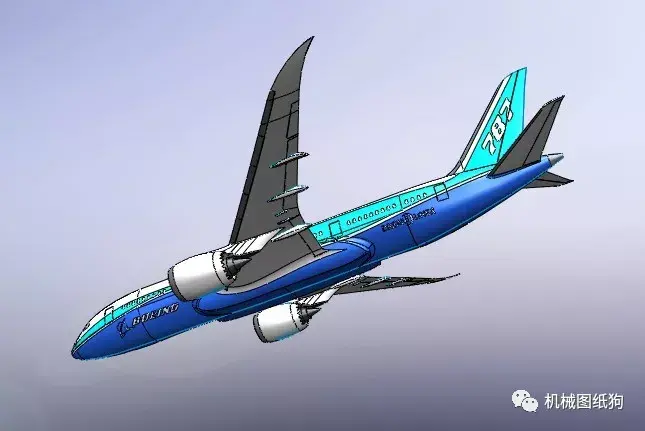 飞行模型boeing787波音飞机模型图纸solidworks设计sldprtstep格式