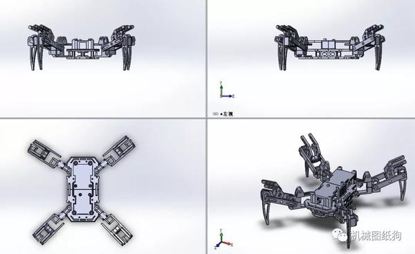 【机器人】quad bot四足爬行机器人框架3d图纸 solidworks设计
