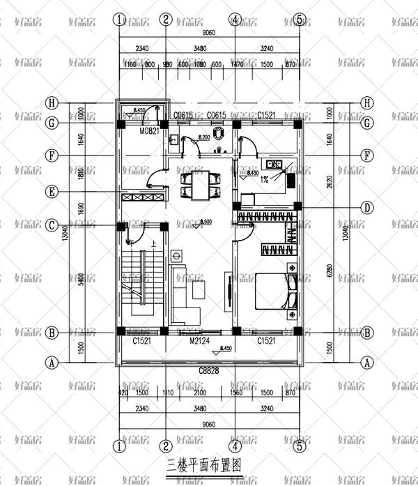农村8x8房子设计图,8米×8米自建房设计图 农村平房房屋设计图