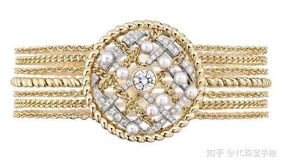 tweed cordage 手链 镶嵌圆形切割钻石和珍珠