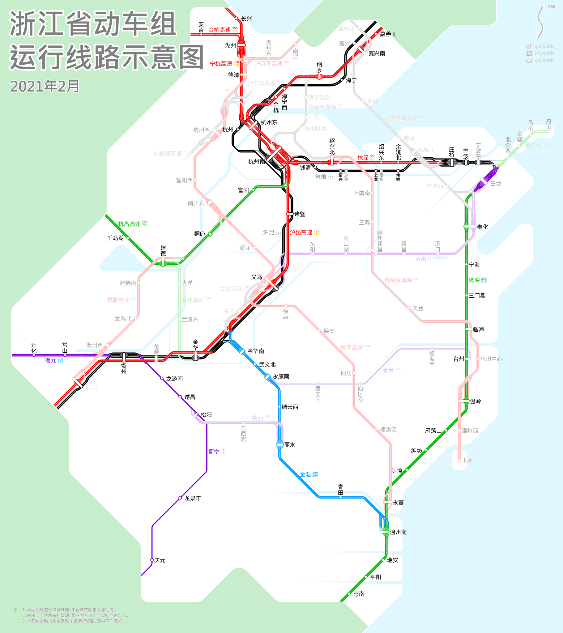 浙江省动车组运行线路示意图