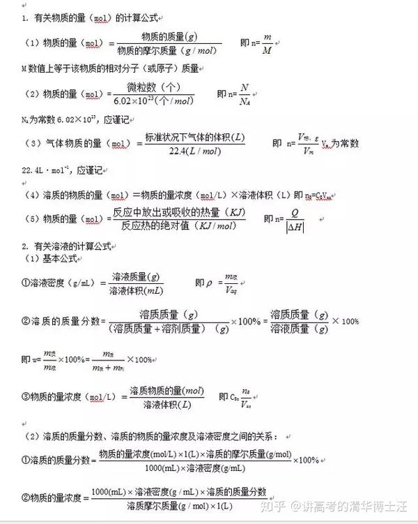 高中化学常用公式——化学计算题困难用户请注意查收