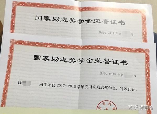 国家励志奖学金荣誉证书