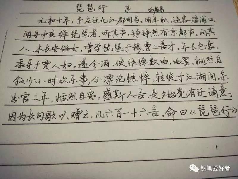 白居易琵琶行片段手写钢笔字笔友钢笔书法习作欣赏