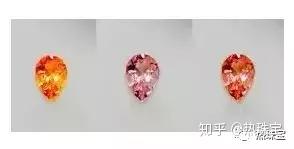 (左侧为橘色刚玉,中及右侧为padparadscha) 人工合成的帕帕拉恰