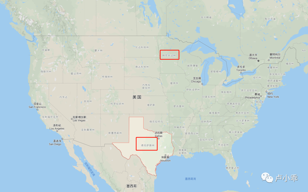 得克萨斯州和明尼苏达州在美国的地理位置