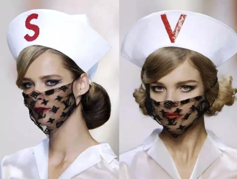 lv:面部配饰直接将口罩作为灵感来源,半透明的黑纱增添神秘感