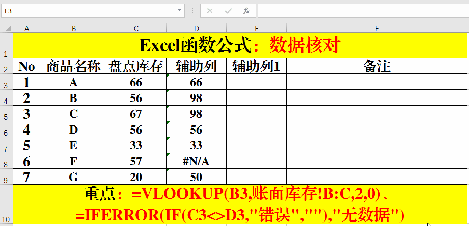 excel函数公式:用vlookup函数实现数据核对的技巧,必须掌握