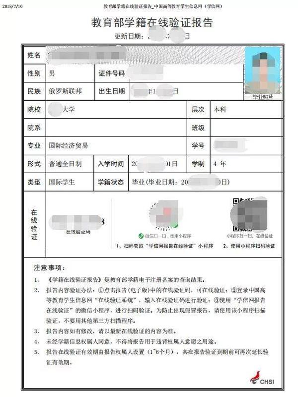 4. 学信网认证的学历(适用于在中国获得的大学学士以上学位)