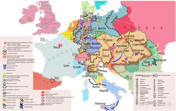 1848年欧洲革命地图