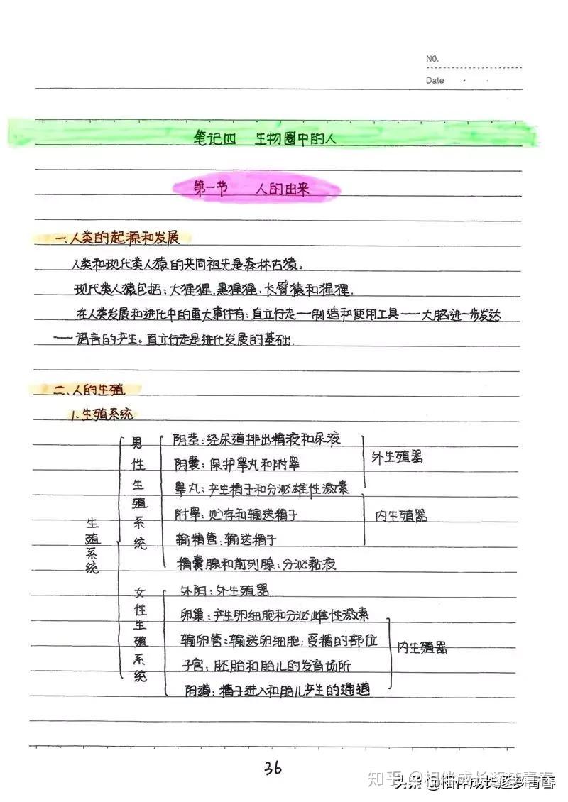 初中生物学霸手写笔记148页每单元的重难点经典题都有