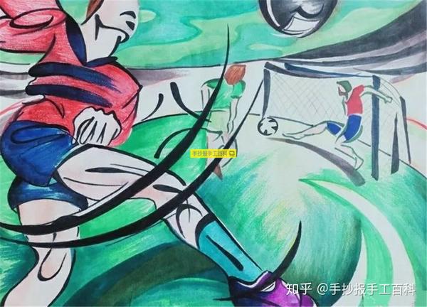 足球绘画体育运动美术绘画图片