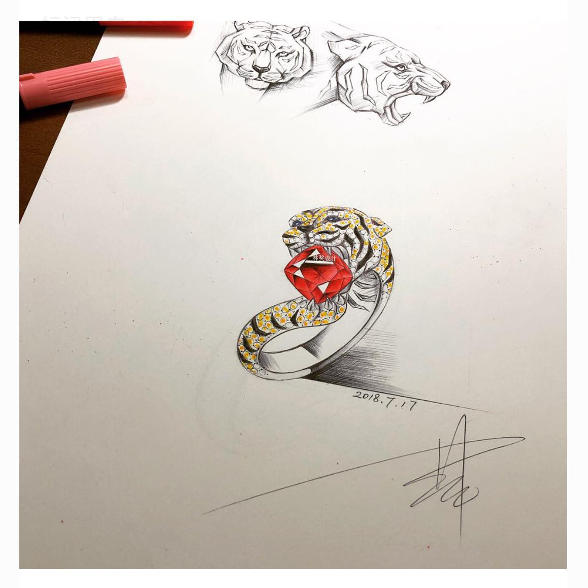 珠宝设计手稿-老虎戒指
