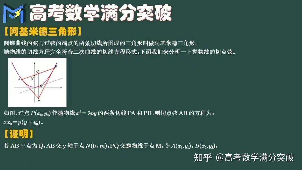 直播讲解高考中的阿基米德三角形,以及阿基米德三角形的十八大性质