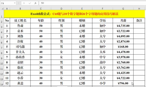 excel中,ctrl键与10个数字键,26个字母键的组合应用技巧解读!