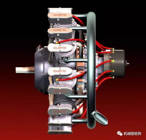发动机电机olsryd星型9缸飞机发动机 pro-e引擎设计