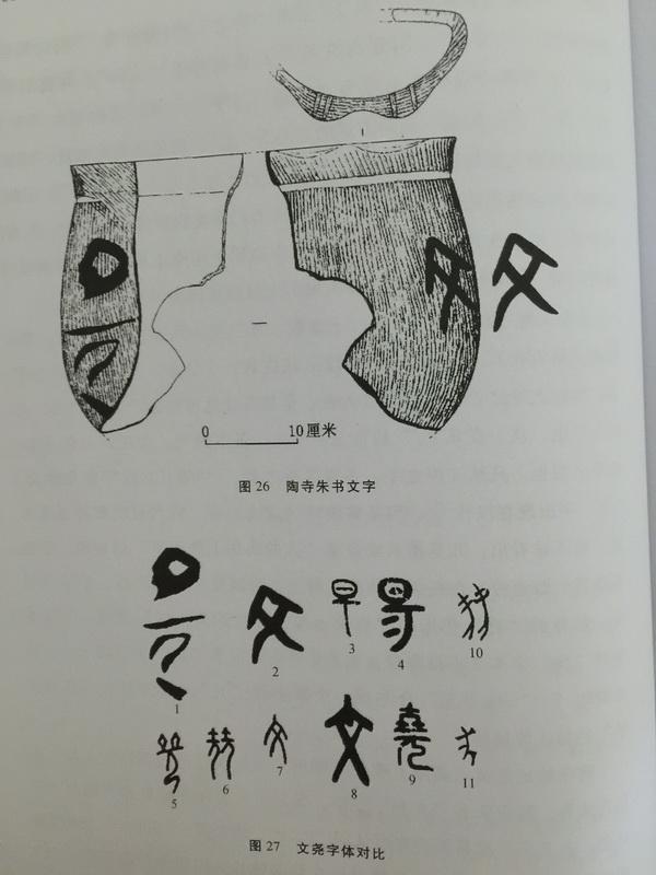 陶寺遗址出土朱书陶扁壶上的文字为"文尧"二字,并认为其为"尧都平阳"