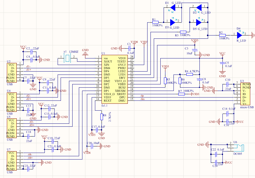 usbhub原理图及pcb设计