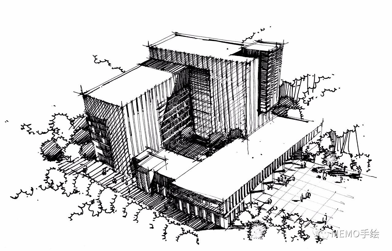手绘教程手绘综合办公楼效果图