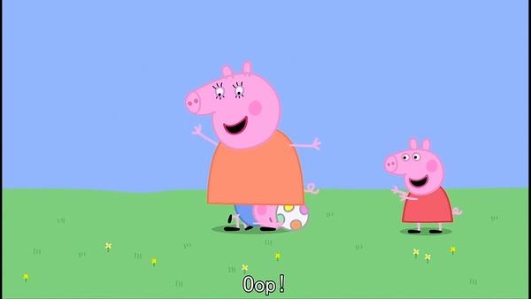 peppa, now it's your turn to be piggy.  george! catch!