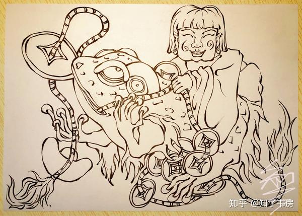 这幅-刘海戏金蟾线稿图(先跟大家见面,后面会上色)