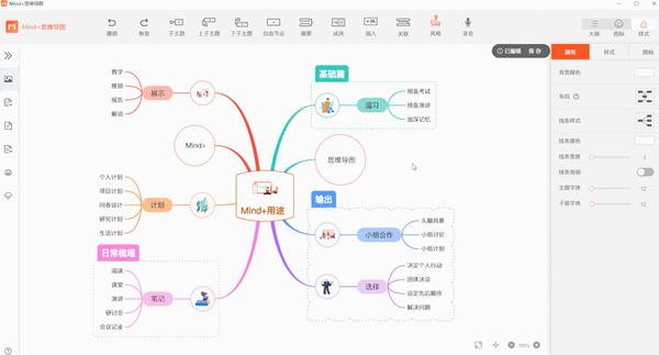 点击思维导图使用界面左侧的箭头标志,可以选择保存图片,导出,分享