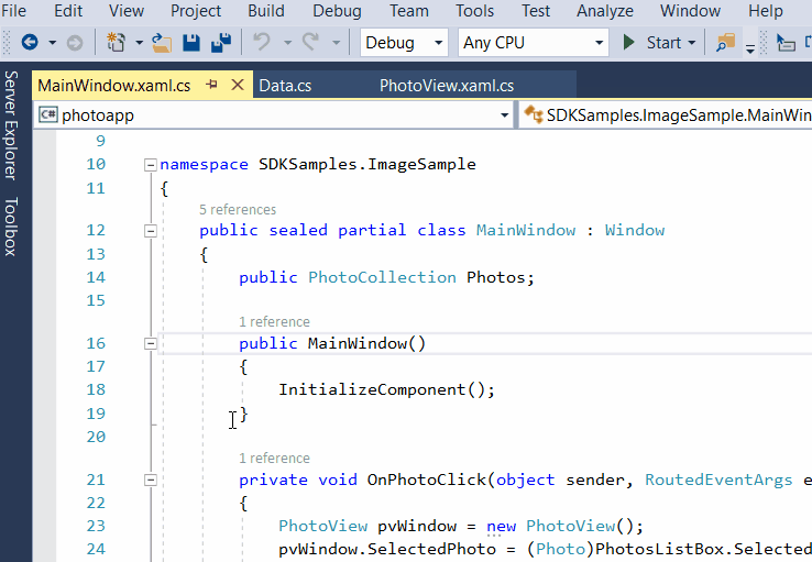 设置好断点,按下 f5,程序即会在断点处停下来. 动图在这里.