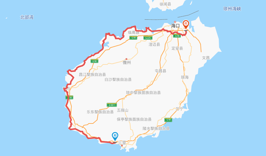 乡道西线:常规西线:东线到达三亚湾后,经海南岛西面返回海口,主要走