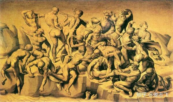 米开朗基罗:《卡西纳之战》,粉笔,1504年.