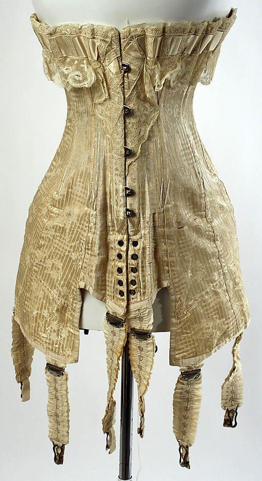 硬)(1905年左右的胸围,蕾丝 绸缎,法国)(1901年,结婚礼服衬裙/睡衣