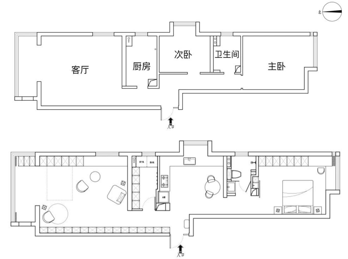前后对比💡拆除原次卧墙面,扩大采光;💡原厨房缩小,墙体向右推40