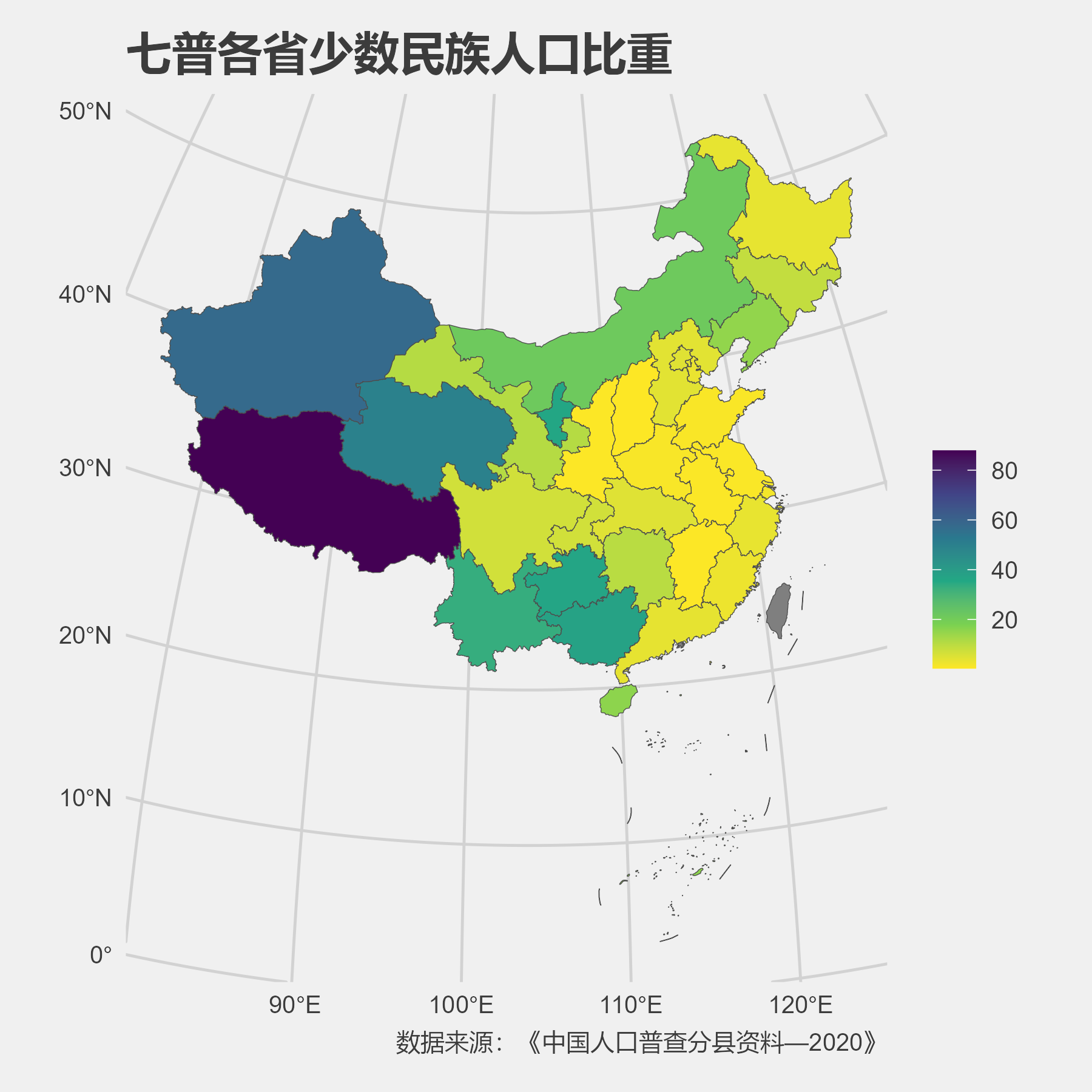 置身数内 的想法: 七普各省少数民族人口比重