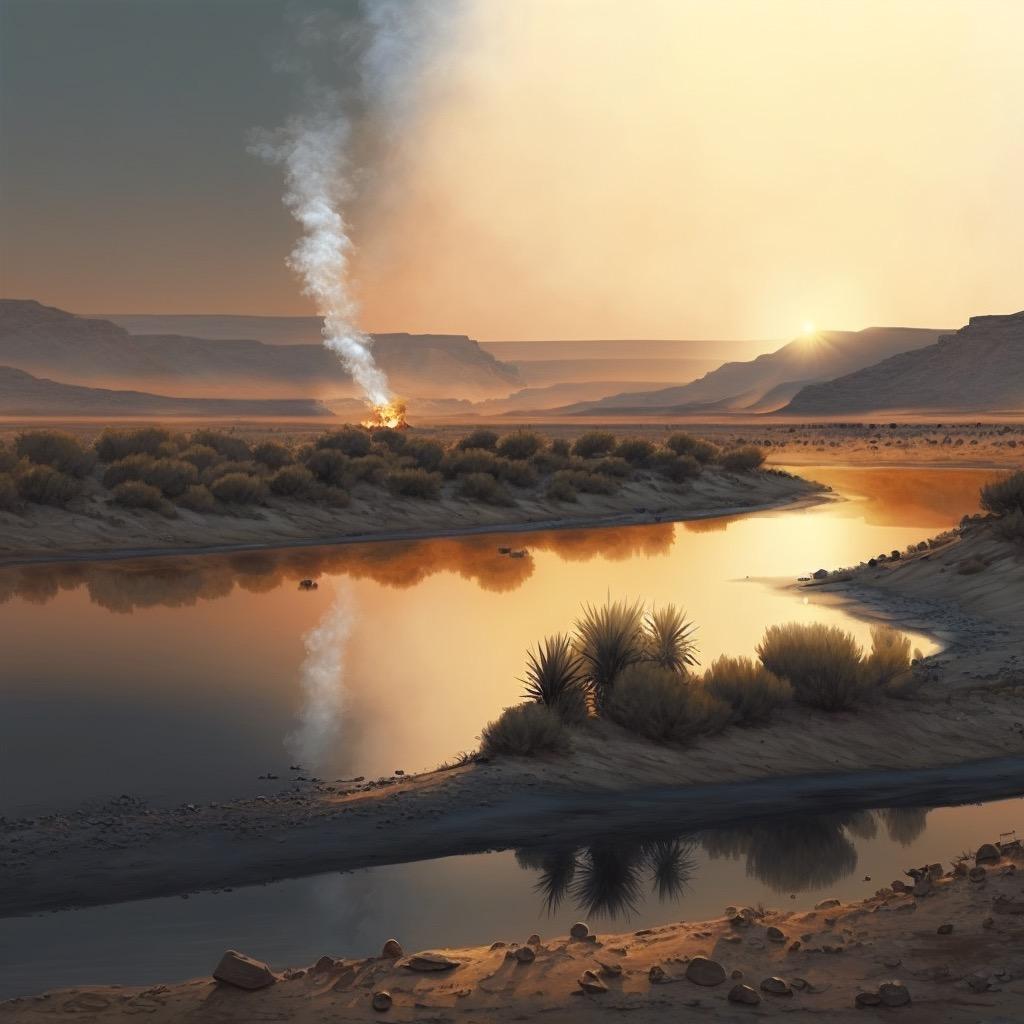 张英锋 的想法: ai根据唐诗"大漠孤烟直,长河落日圆"作为提词生成的