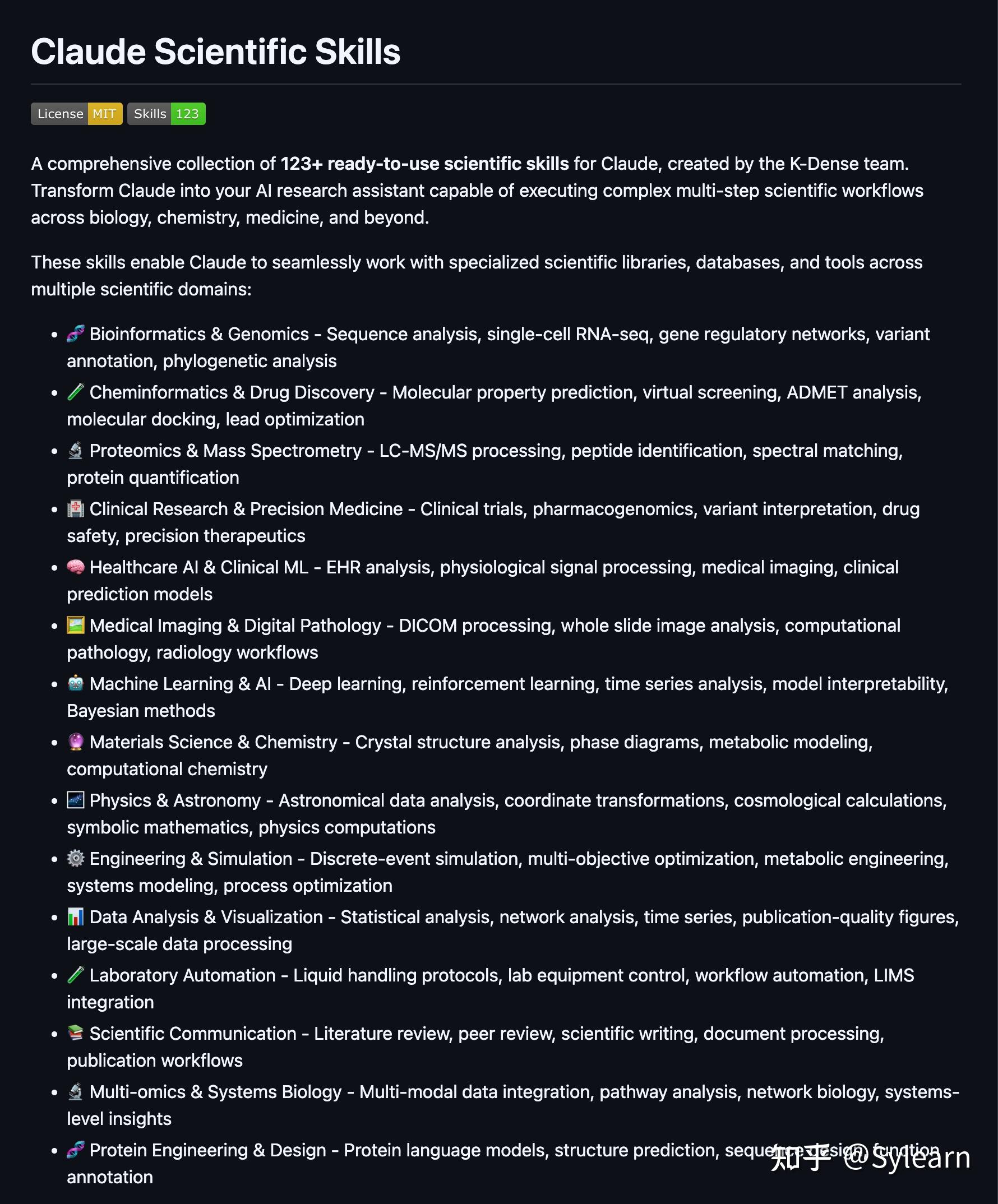 Sylearn 的想法: Github 项目推荐：claude-scientific-skills｜AI 科研全面增强插件库 | claude ...