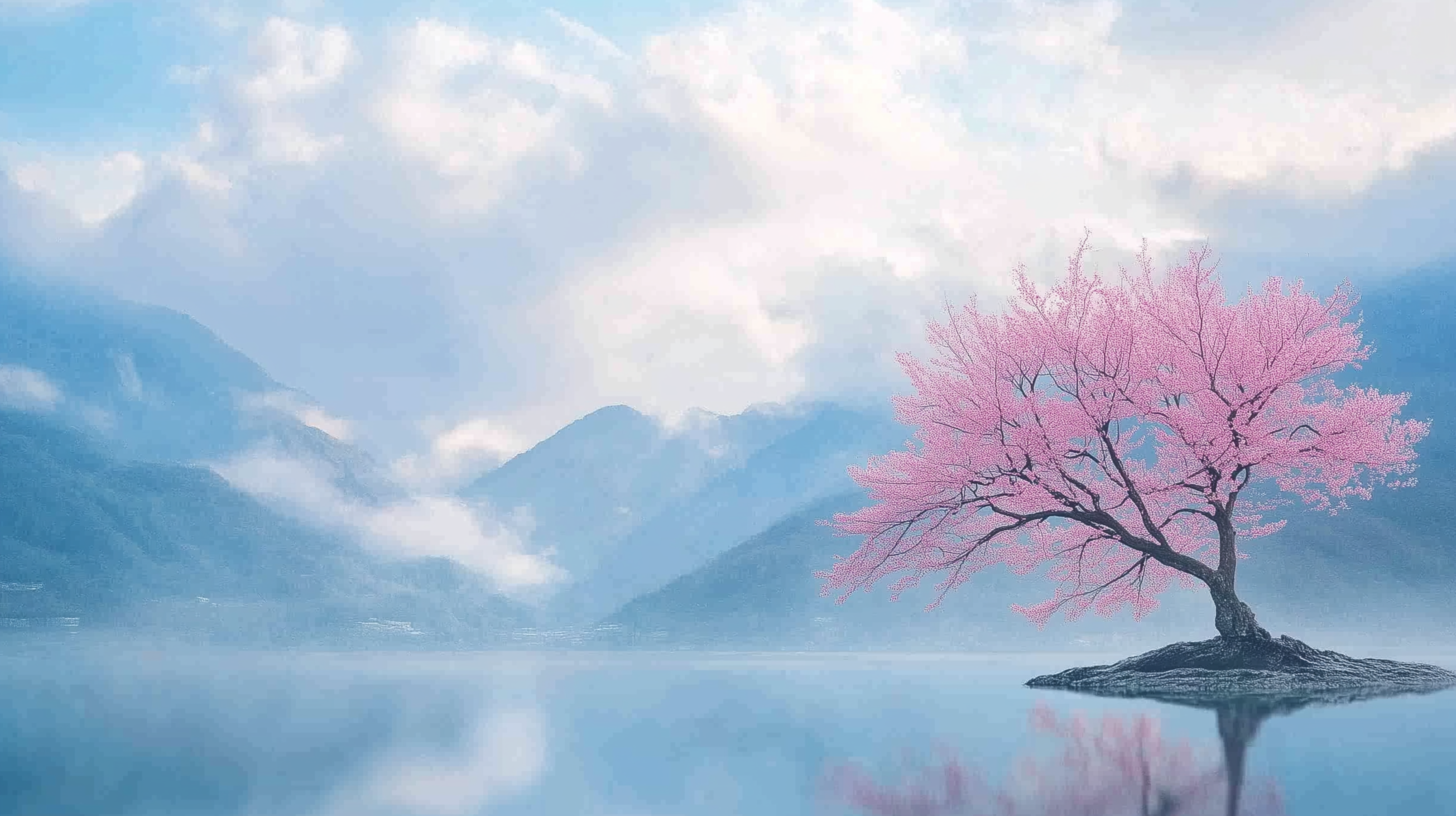 景色装点得如梦似幻让人不禁沉醉在这片一棵樱花树日本风景背景图樱花