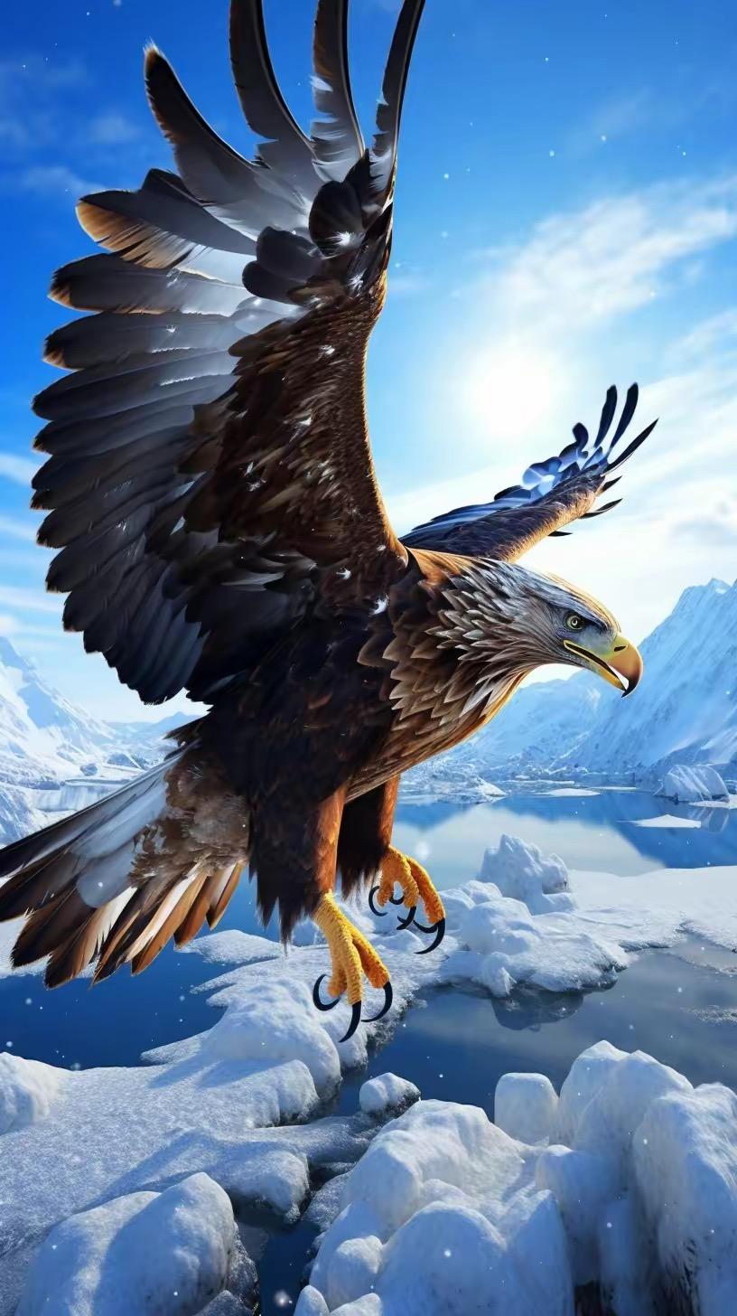 远见阁 的想法: 雪山之上,一只雄壮的鹰展翅翱翔