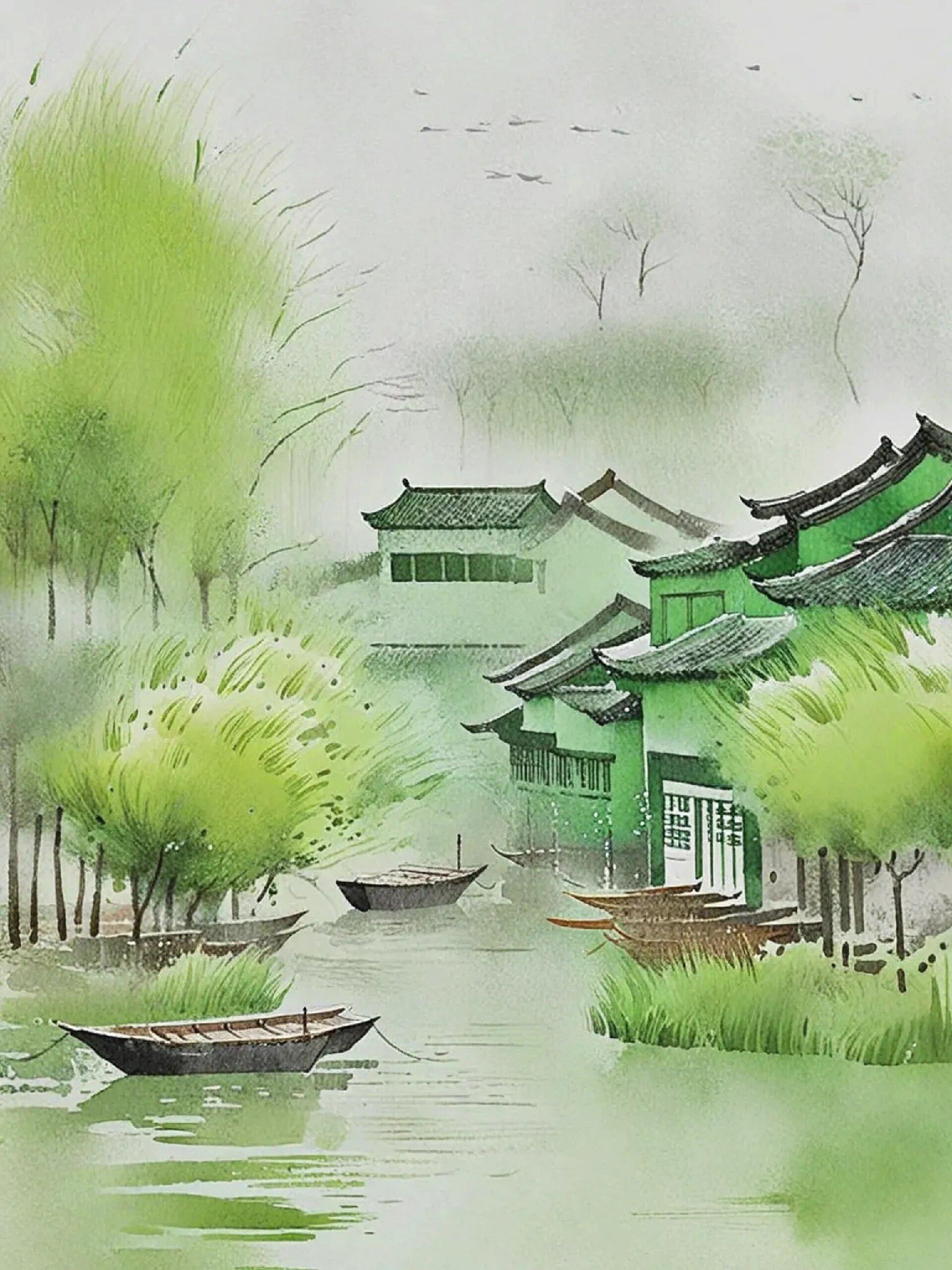 下是碧如翡翠,莹澈似镜的富春江水,又化用王维《书事》中"坐看苍苔色