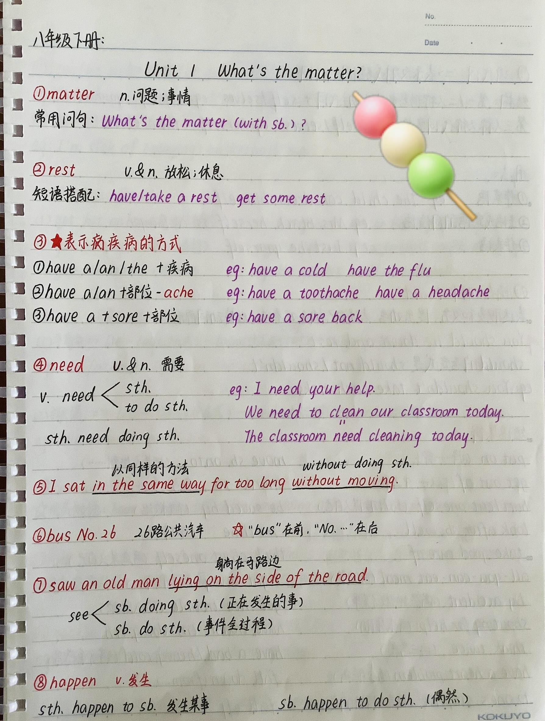 初二下册英语寒假预习各单元必背重要知识点总结全部手写好了根据不同