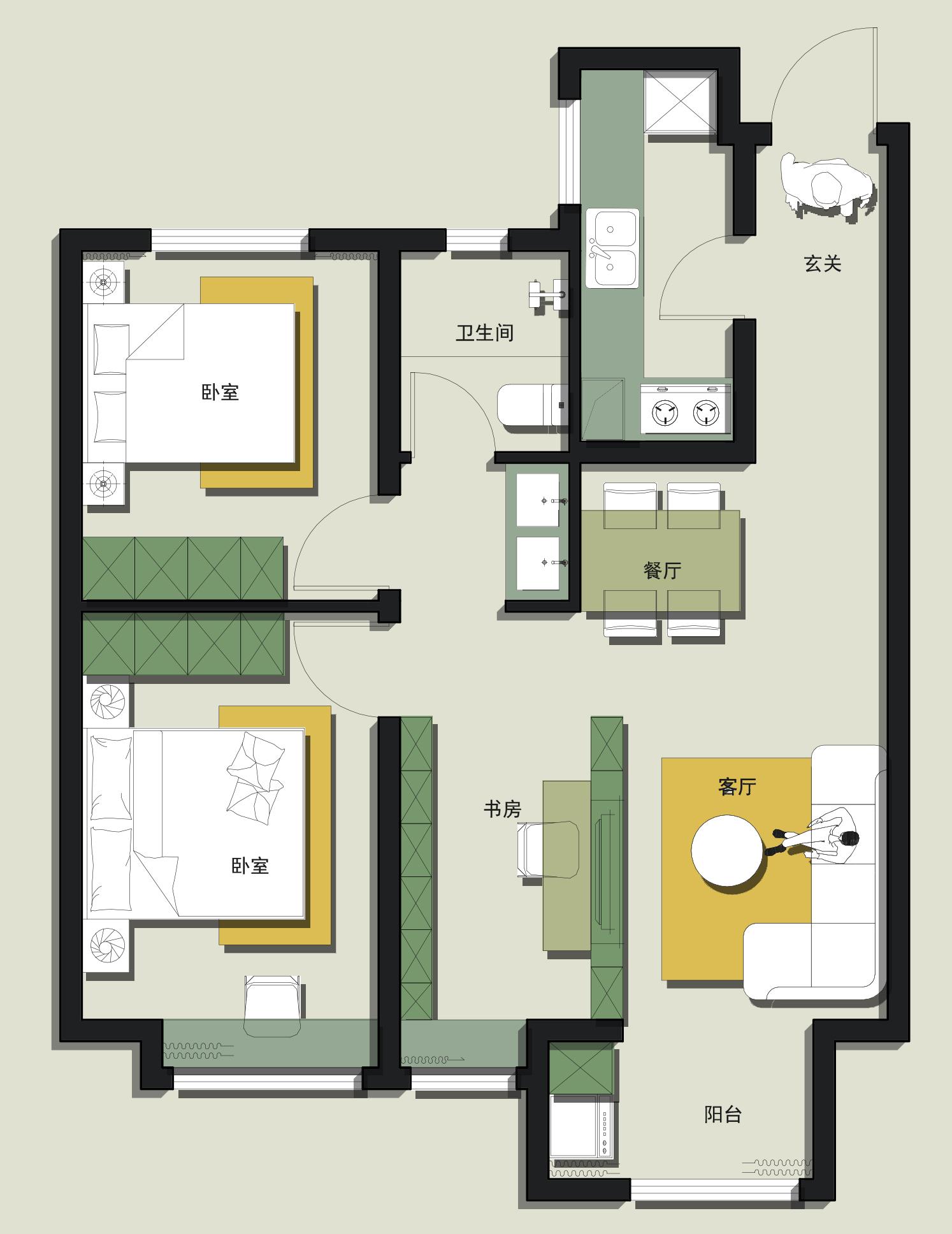 什楼自建房 的想法: 户型一共是三室两厅一厨两卫的户型,可以看到进入