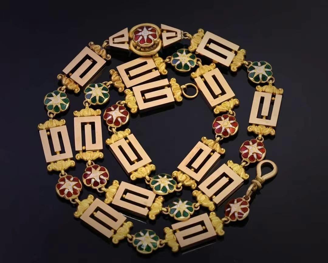 元亨西洋古董珠宝 的想法: 法国波旁王朝18k金珐琅长项链.